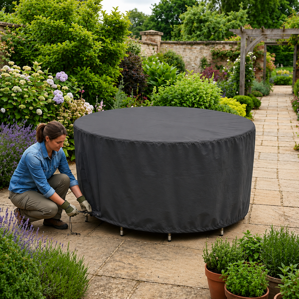 Circular Patio Set Cover – 90cm High – Charcoal Polyester – 4 Seat Protection