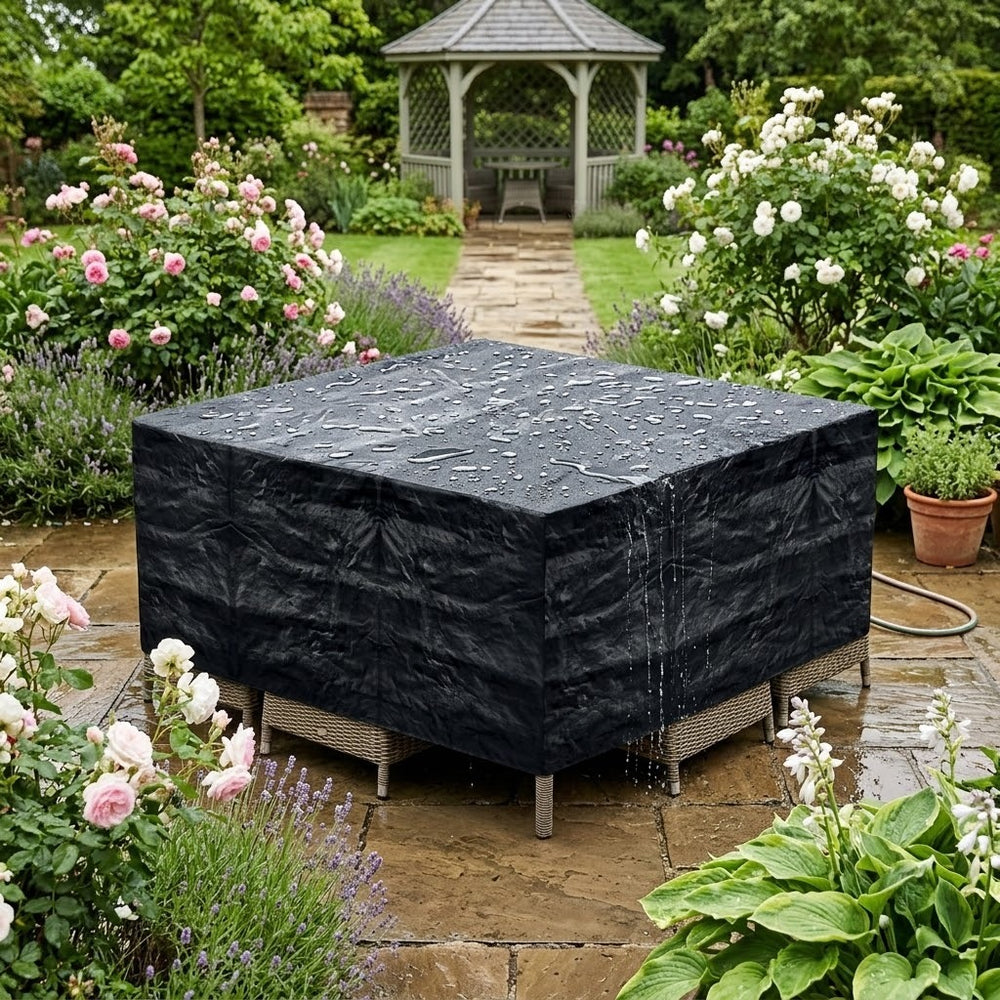 Heavy Duty Large Square Dining Set Cover – Black – Polyethylene – Outdoor Protection