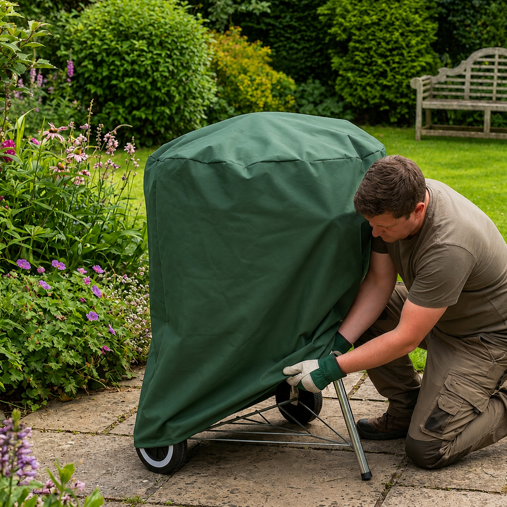 Kettle BBQ Cover – 68x71 cm Green/Black – PVC Backed – Weather Protection