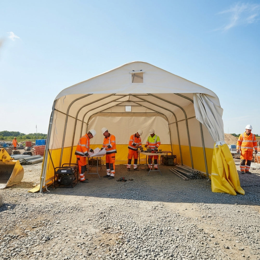 3.6x4.8m PVC Storage Work Tent, White/Yellow, Flame Retardant