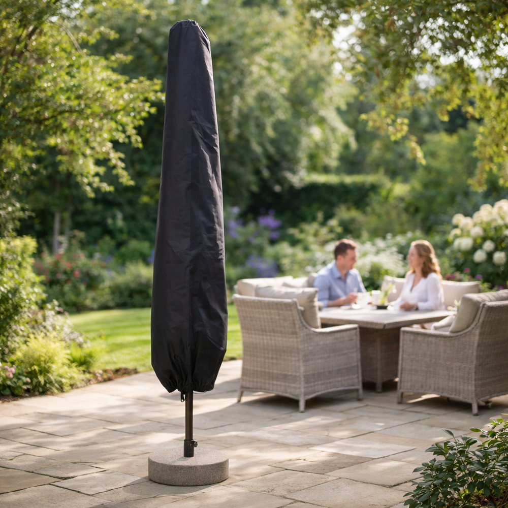 Large Parasol Cover – Black – Heavy Duty Waterproof Polyester – Outdoor Protection