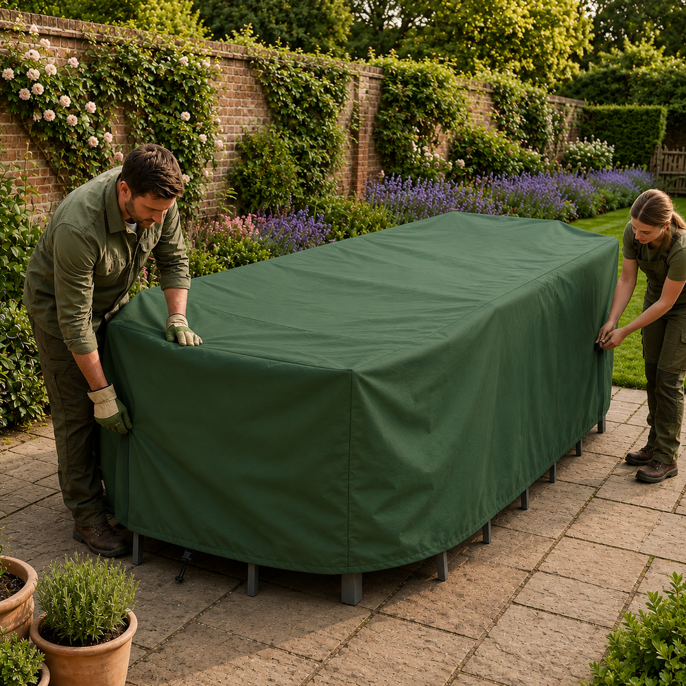 Rectangular Patio Set Cover – 8-10 Seat – Green Polyester – All-Weather Protection