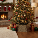 Premium Gold Sequin Christmas Tree Skirt Collar for Elegant Holiday Decor - 70cm Diameter, Quick Setup and Easy Storage