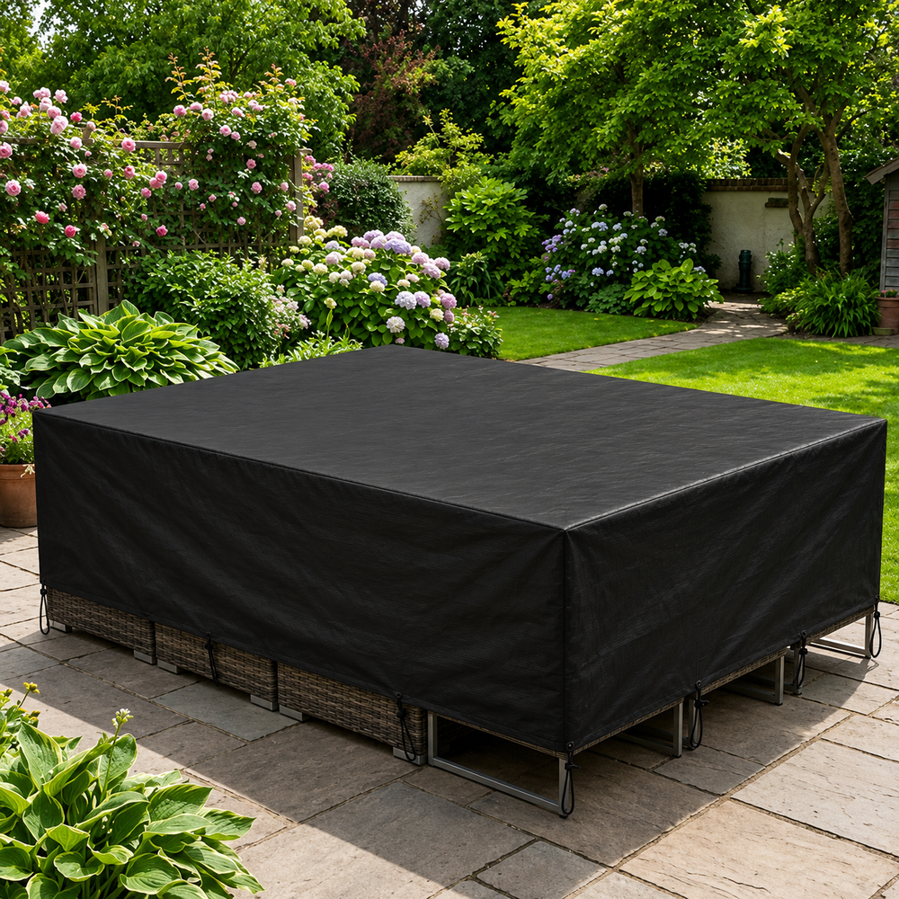Heavy Duty Large Dining Set Cover – Black – Weatherproof Polyethylene – Outdoor Protection