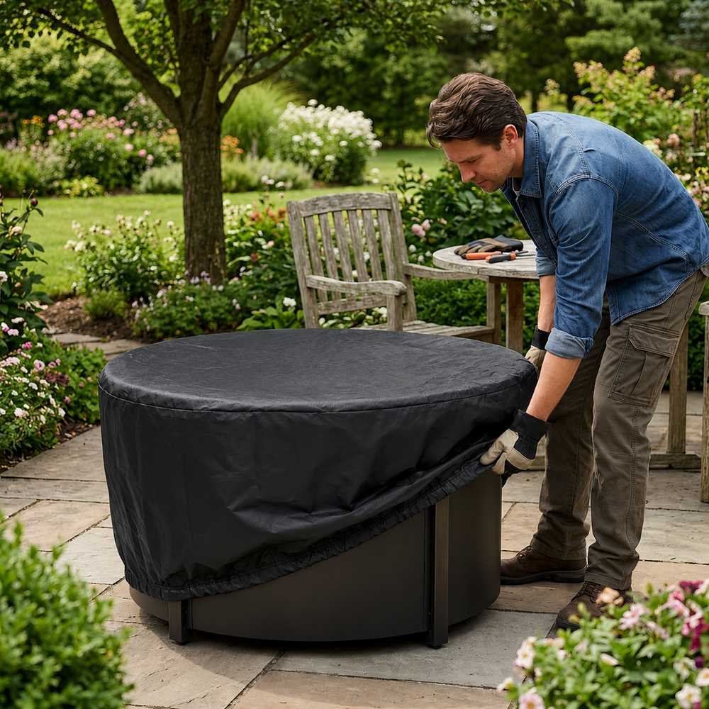 Firepit Cover – Black – Multi-Layered Polyethylene – Outdoor Protection