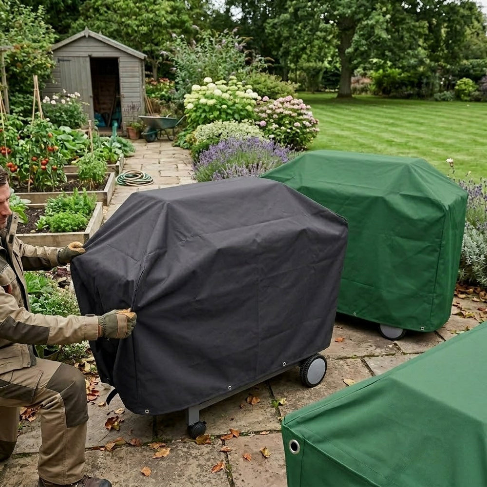 Trolley Barbecue Cover – Green / Black – Reversible Waterproof – Outdoor BBQ Protection