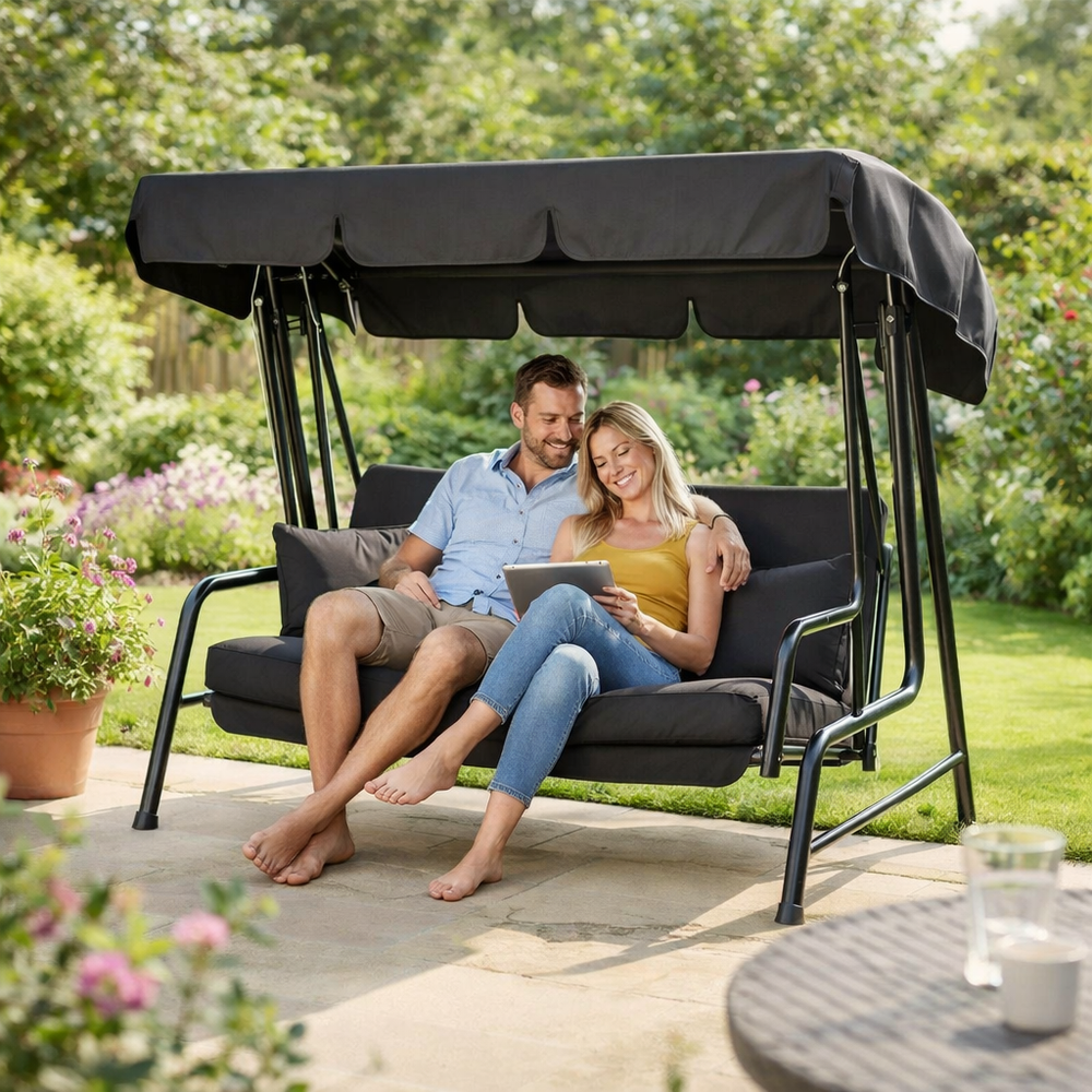 3 Seater Swing Seat Cover – Black – Heavy Duty Polyethylene – Garden Furniture Protection