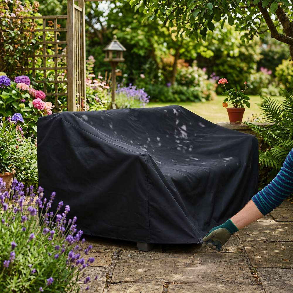 Heavy Duty 2 Seater Sofa Cover – Black – Waterproof Protection – Outdoor Use