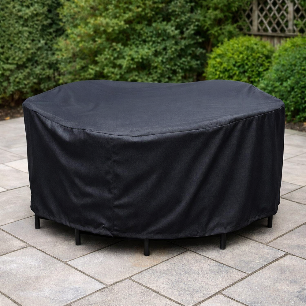 4-6 Seater Round Furniture Set Cover – Black – Heavy Duty PE – Outdoor Dining Protection