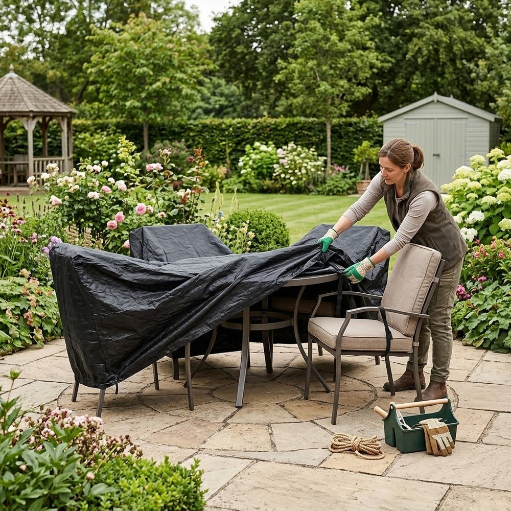 Small Dining Set Cover – Black – Multi-Layered Polyethylene – Outdoor Protection