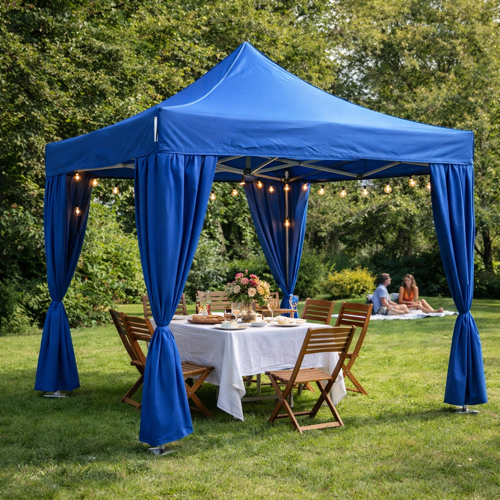 3m x 3m Heavy Duty Pop Up Gazebo with Curtains – Waterproof Outdoor Event Shelter with Side Panels & Wheeled Carry Bag