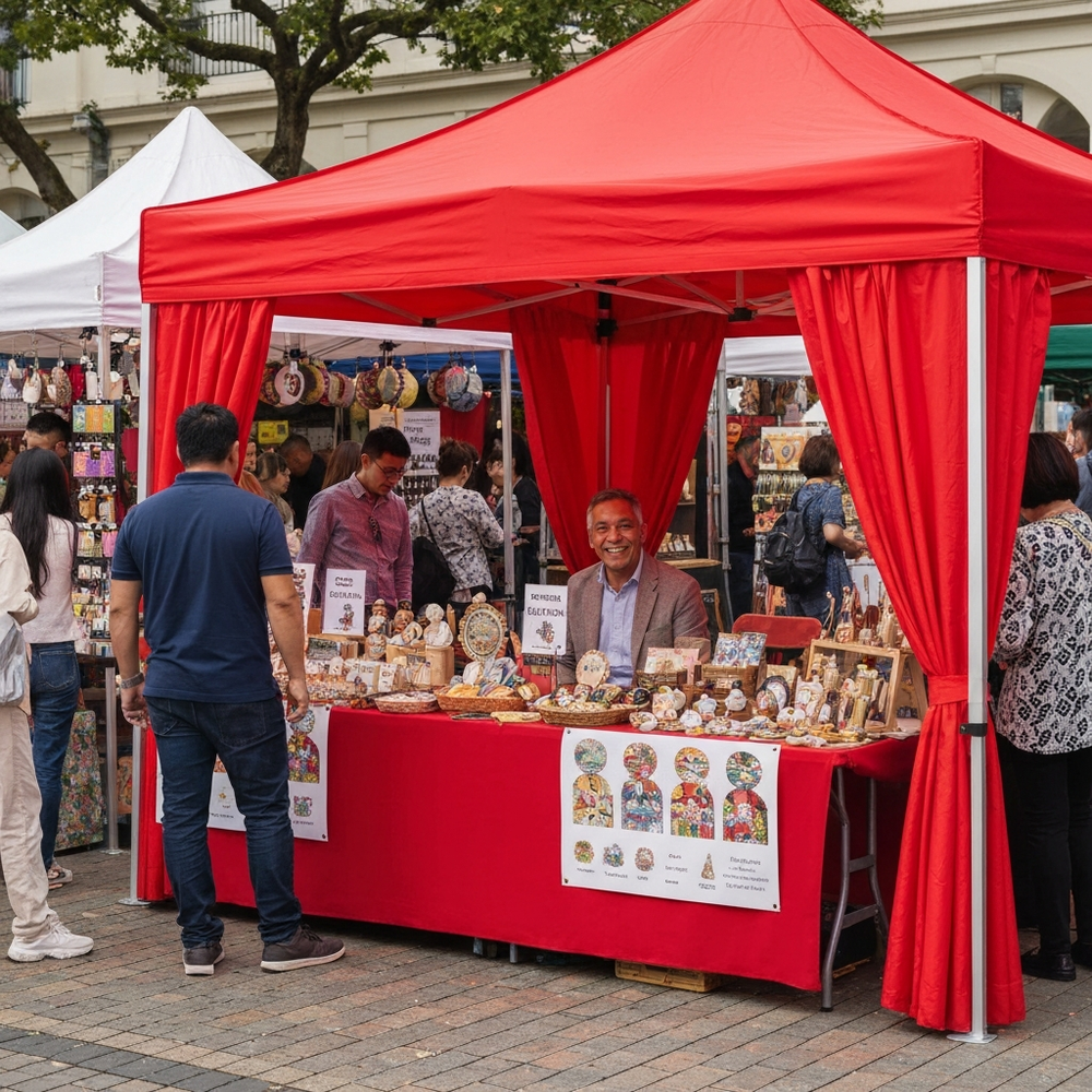 3x3m Pop-Up Gazebo with Decorative Curtains - Outdoor Market Setup
