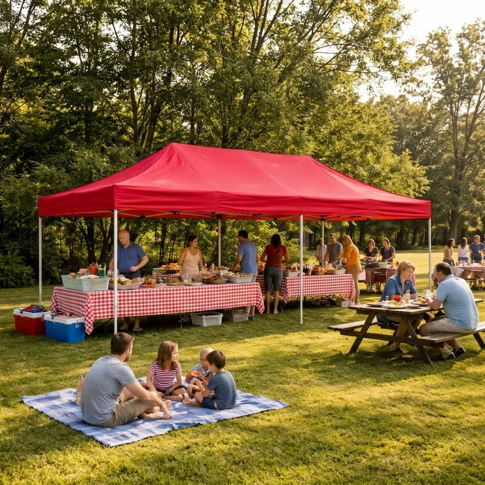 3m x 6m Heavy Duty Pop Up Gazebo – Professional Steel Frame Instant Shelter – Waterproof Red Canopy