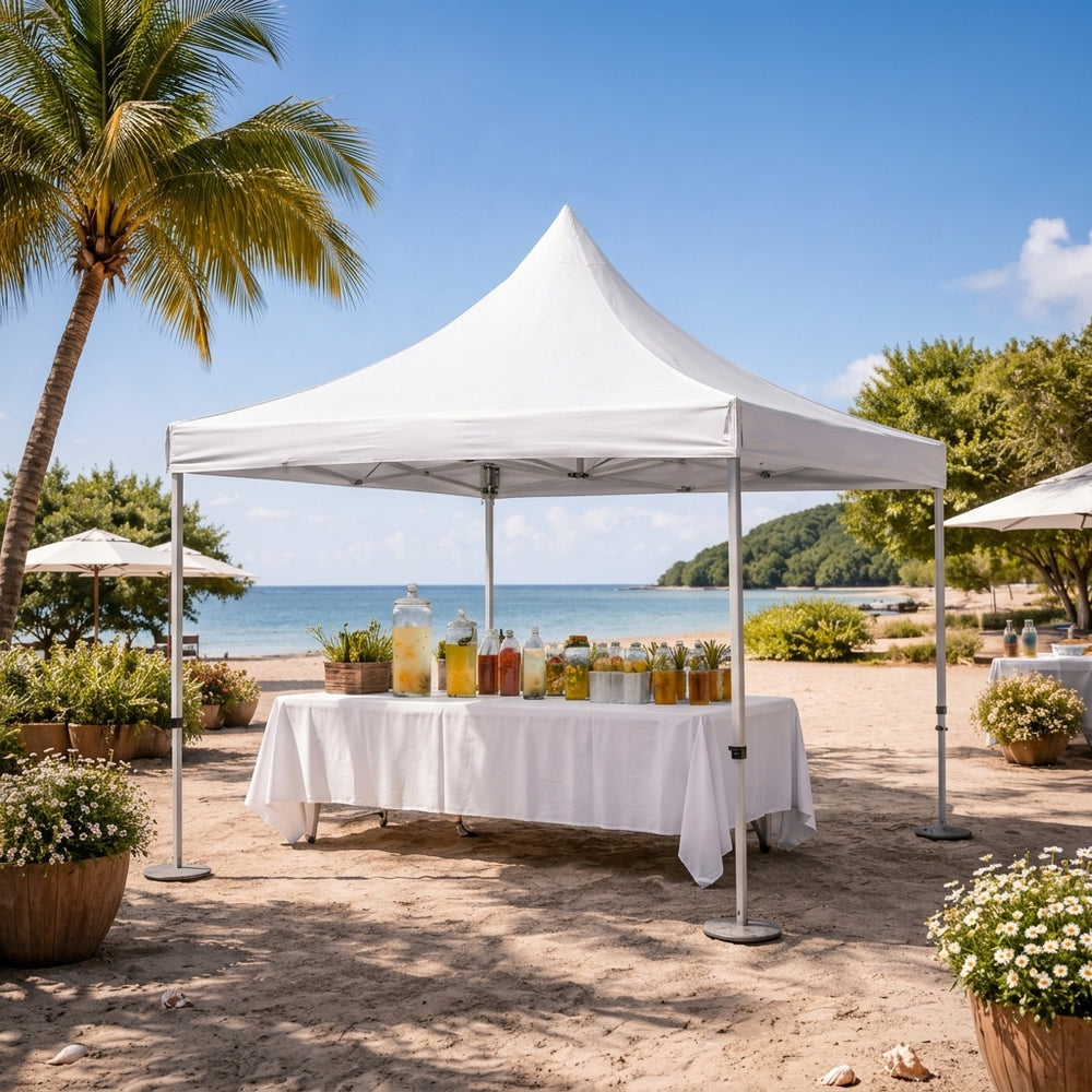 3x3m Aluminium Pagoda Canopy Gazebo with Extended Overhang – White