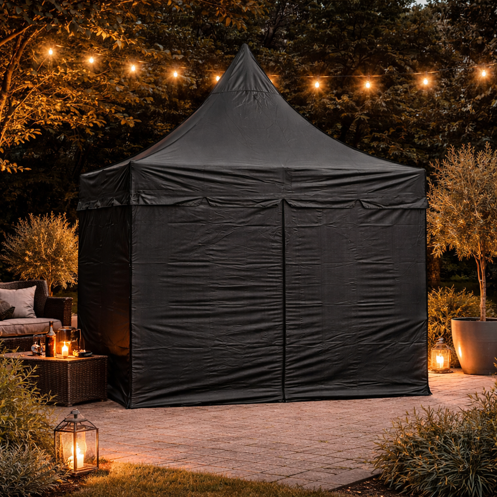3x3m Commercial Peak Pagoda Pop-Up Gazebo - Fully Enclosed, Waterproof & Aluminium Frame with 4 Sidewalls
