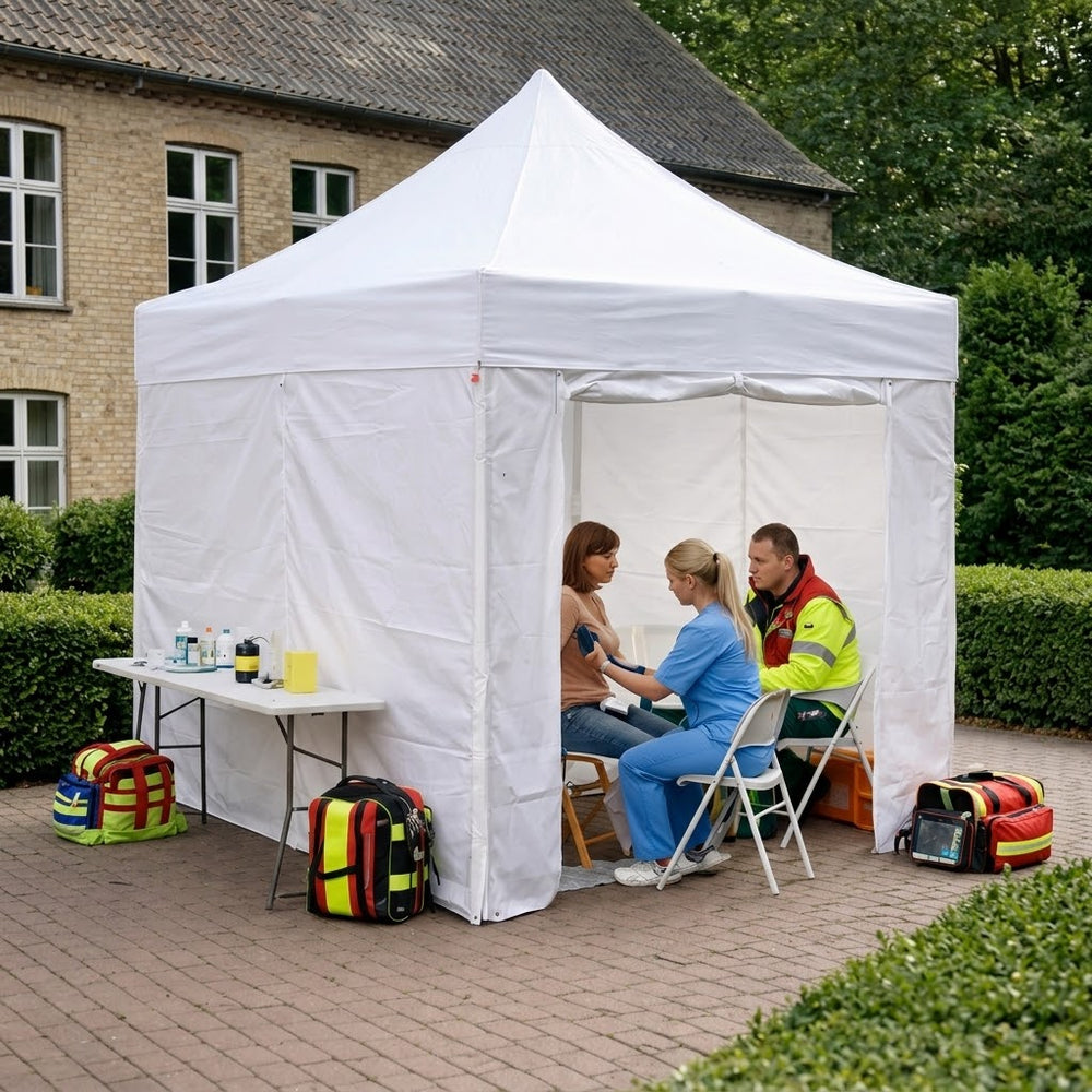 3x3m Moroccan Style Pop-Up Gazebo with 4 Sidewalls – White | Fully Enclosed Outdoor Marquee