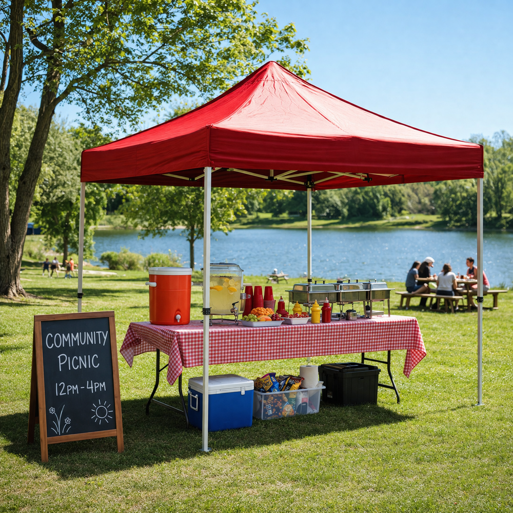 3x3m Red Steel Pop Up Gazebo Waterproof Market Tent