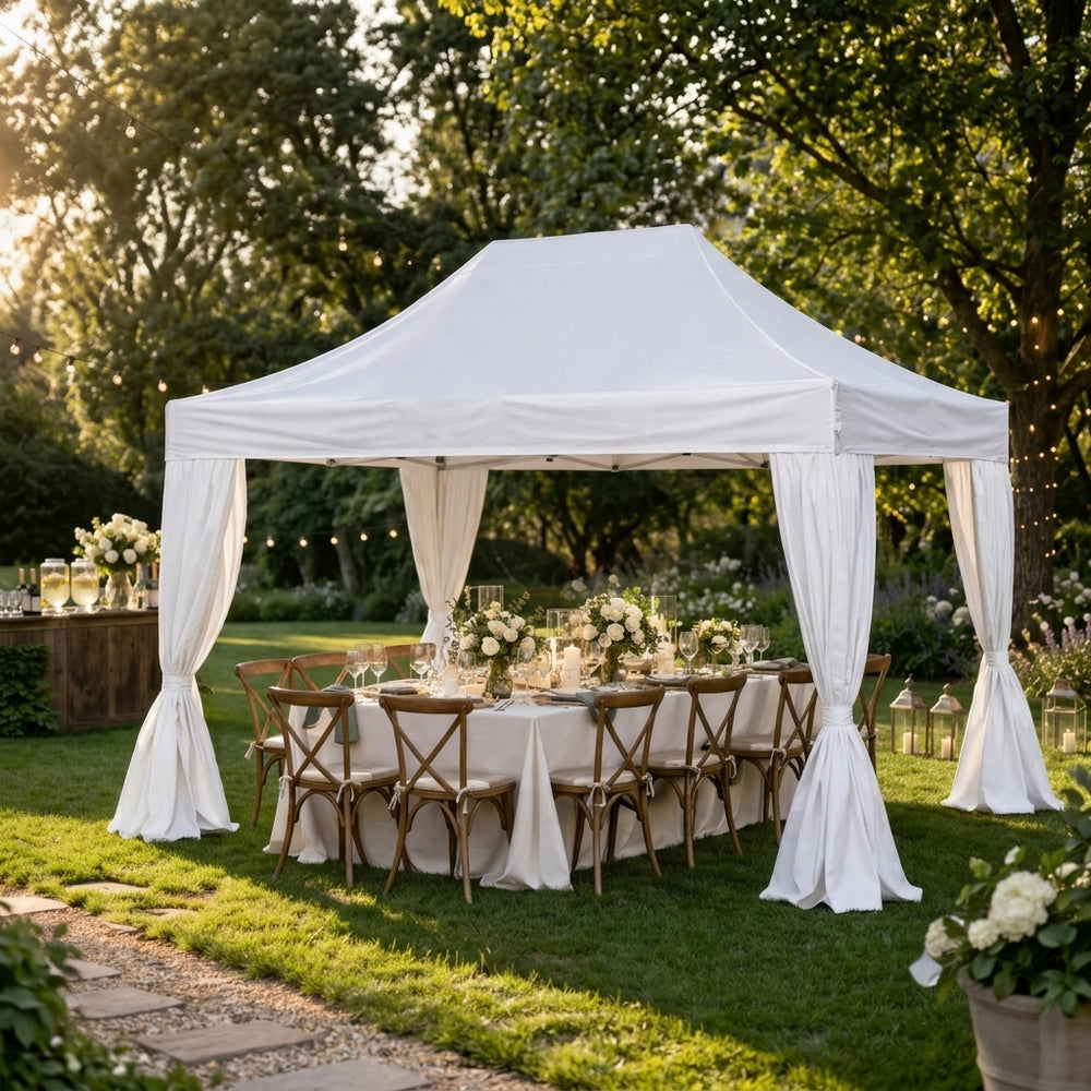 3x4.5m Rectangular Steel Pop-Up Gazebo with 4 Decorative Curtains – White