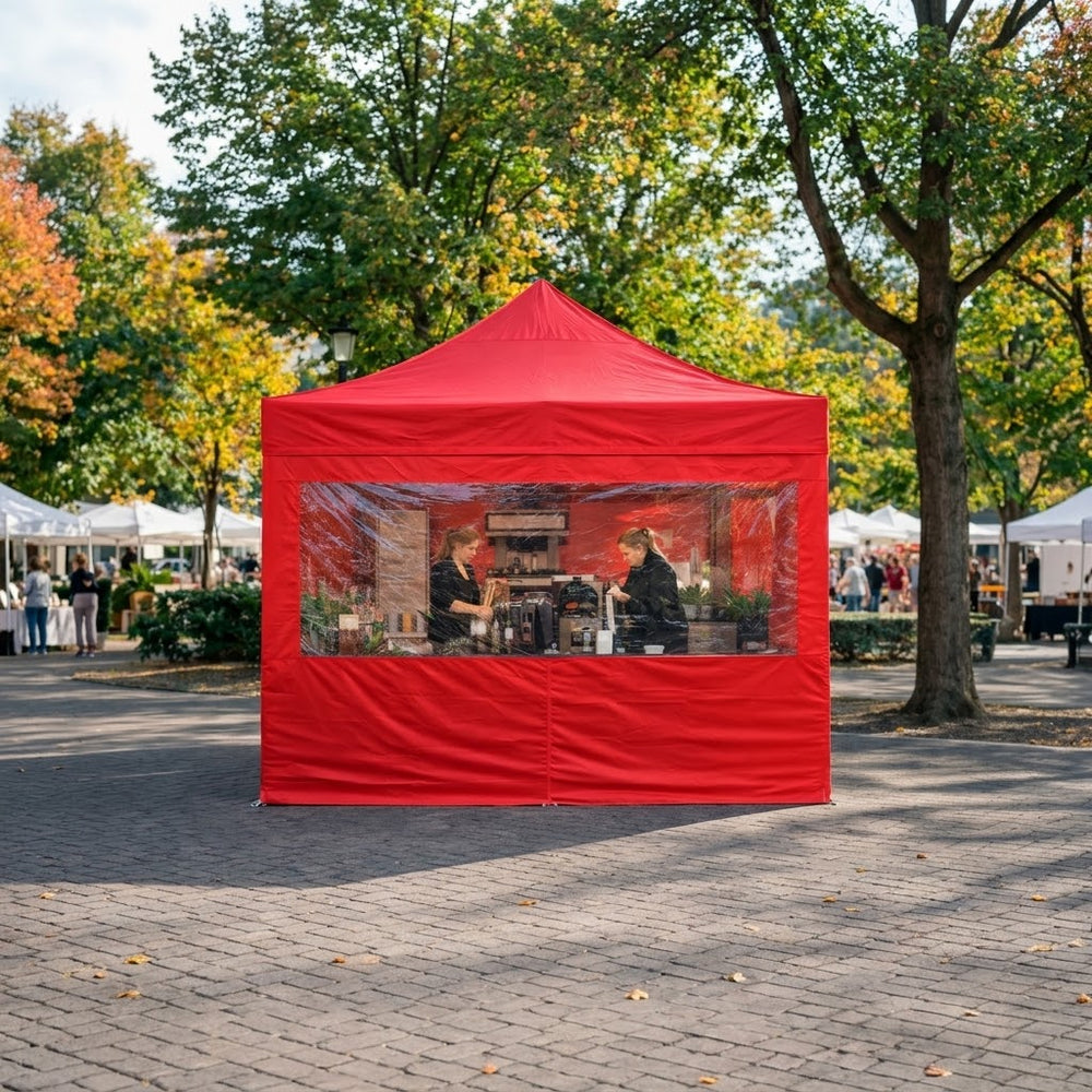 3x4.5m Red Steel Pop Up Gazebo +4 Sidewalls Waterproof