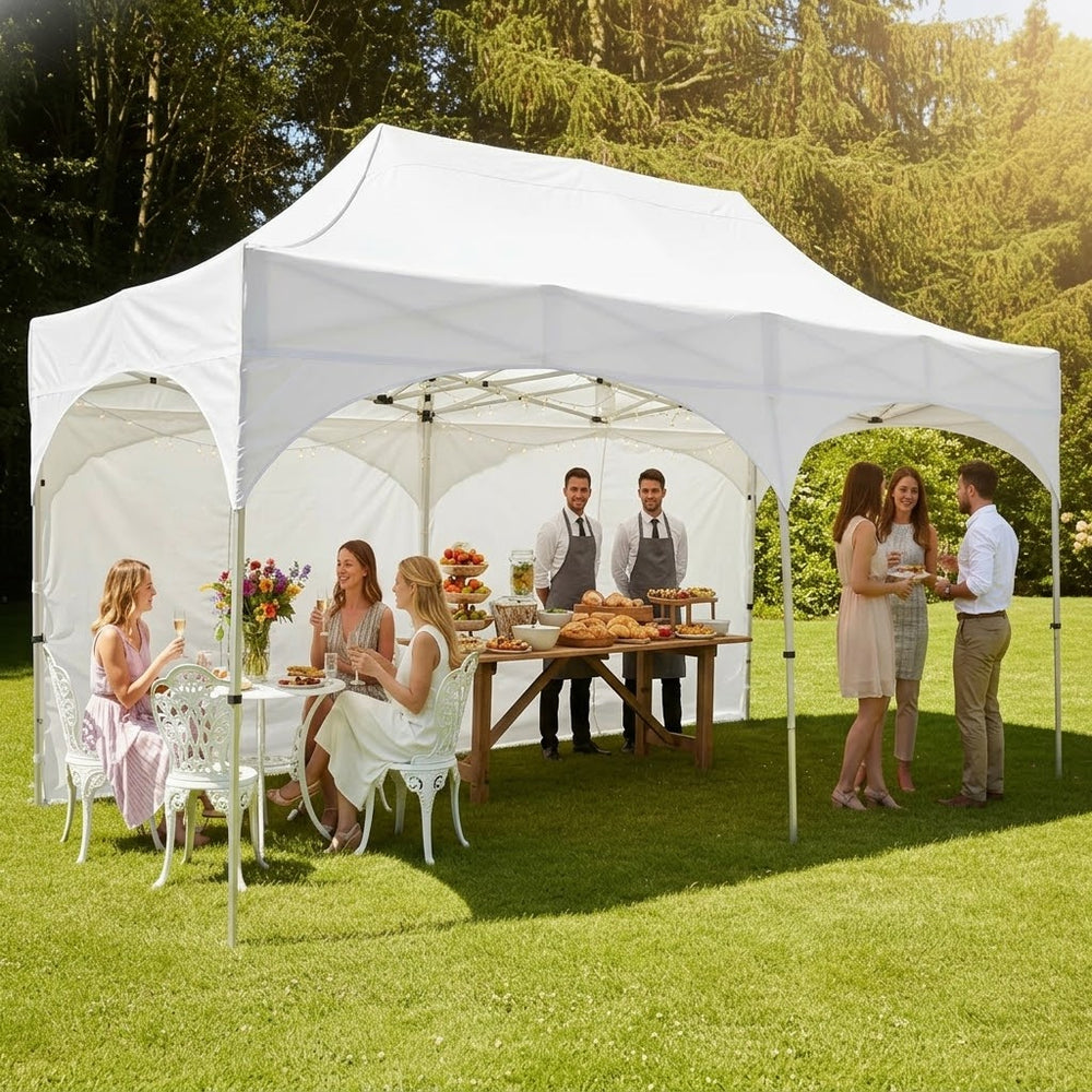 3x6m Arched Roof Pop-Up Gazebo with 6 Sidewalls | White