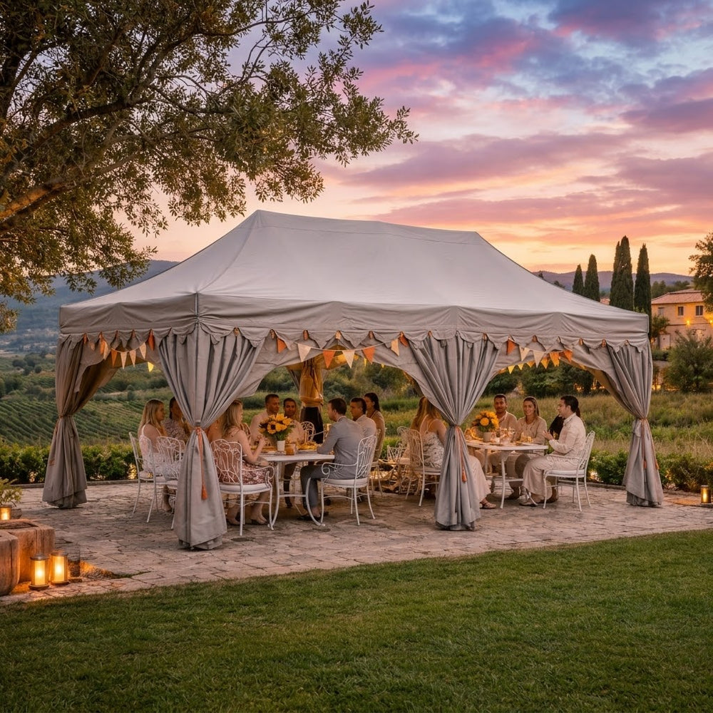 3x6m Heavy Duty Pop Up Gazebo with Curtains – Waterproof Commercial Event Shelter (Latte/Orange)