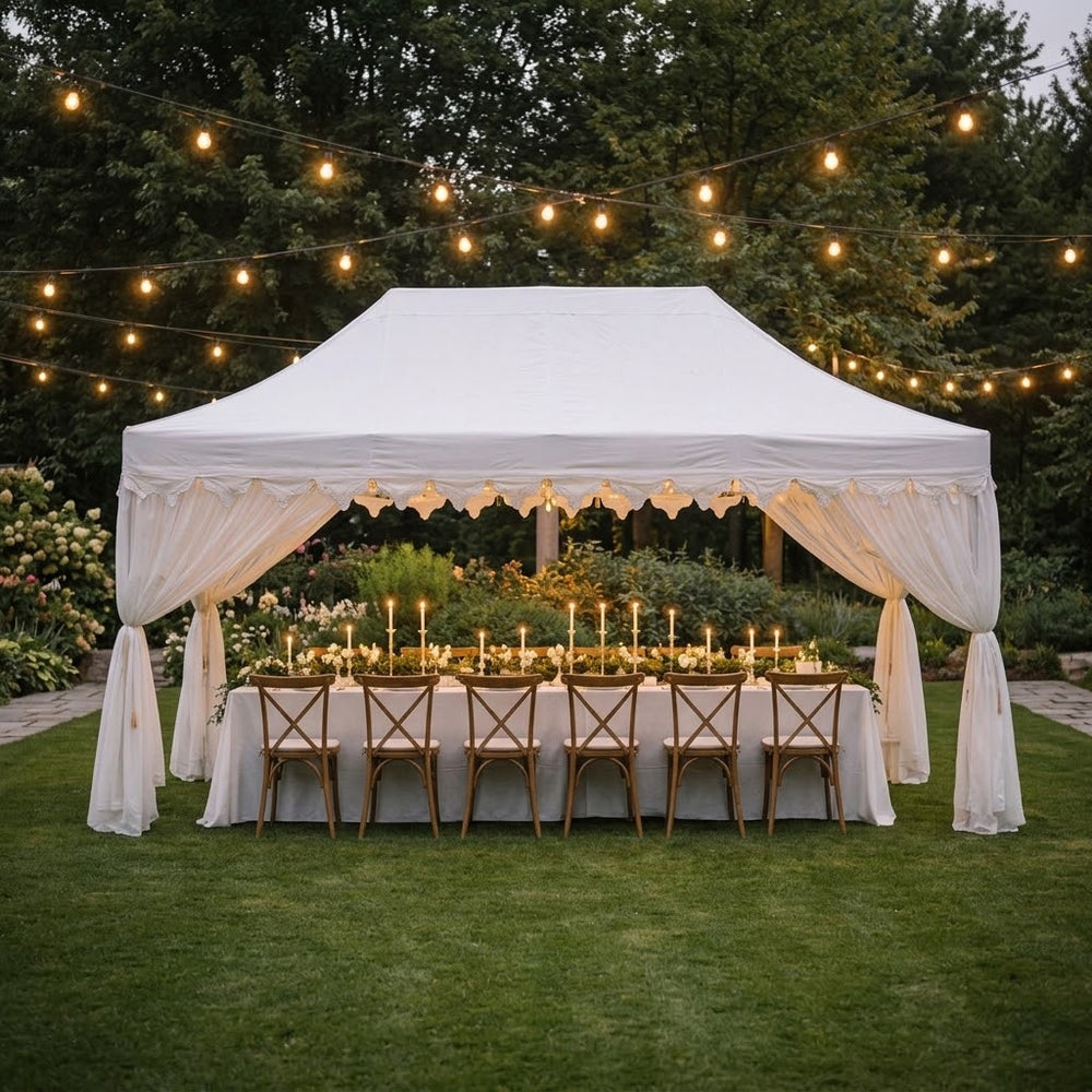 3x6m Heavy Duty Pop Up Gazebo with Elegant Curtains – Waterproof Event Marquee (White/Gold)