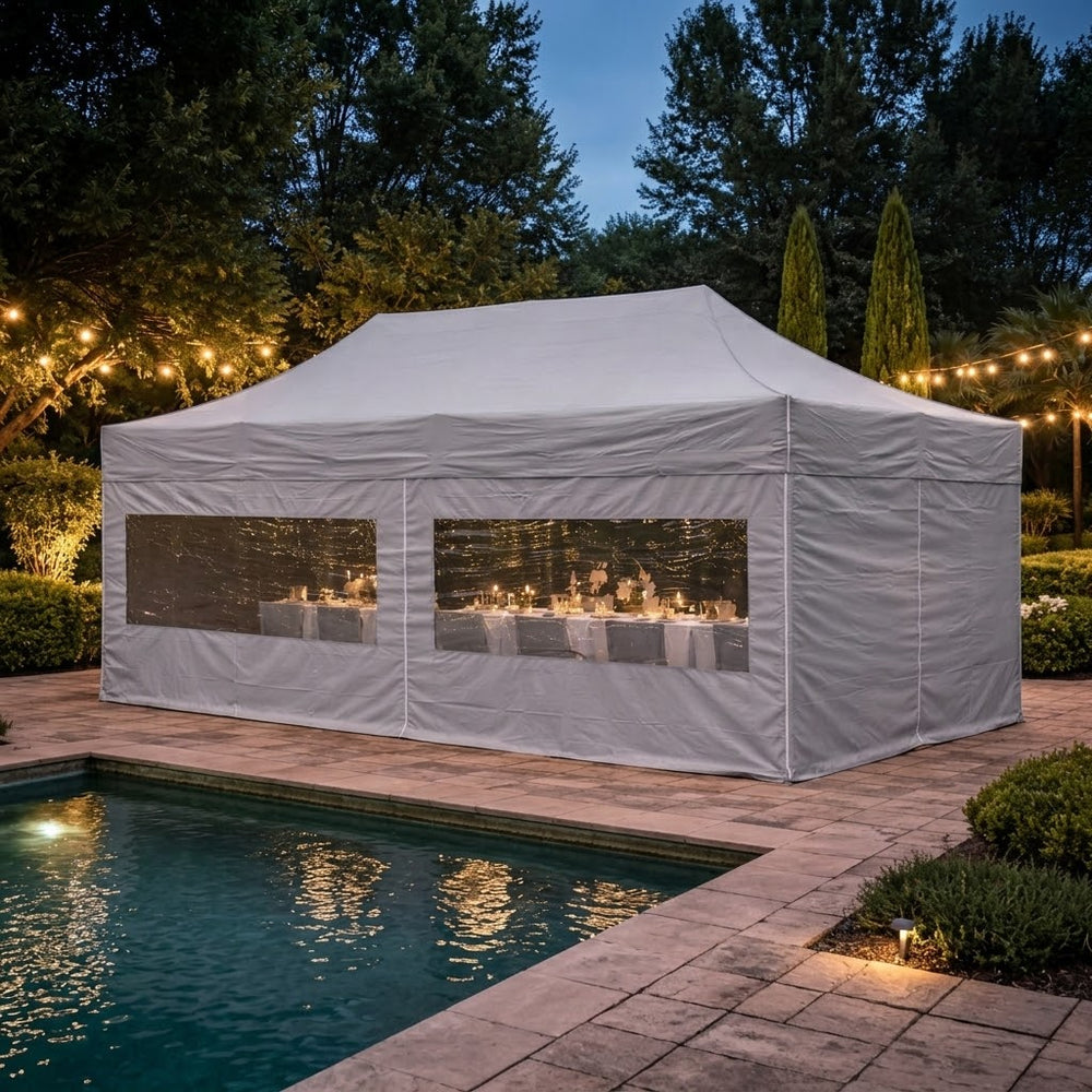 3x6m Latte Pop-Up Gazebo with 6 Full Sidewalls - Waterproof All-Weather Event Shelter
