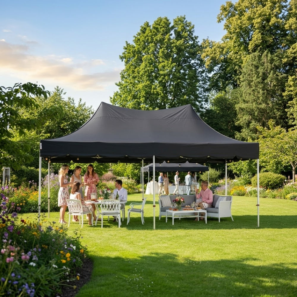 3x6m Peak Pagoda Pop-Up Gazebo | Black — Frame & Roof Only