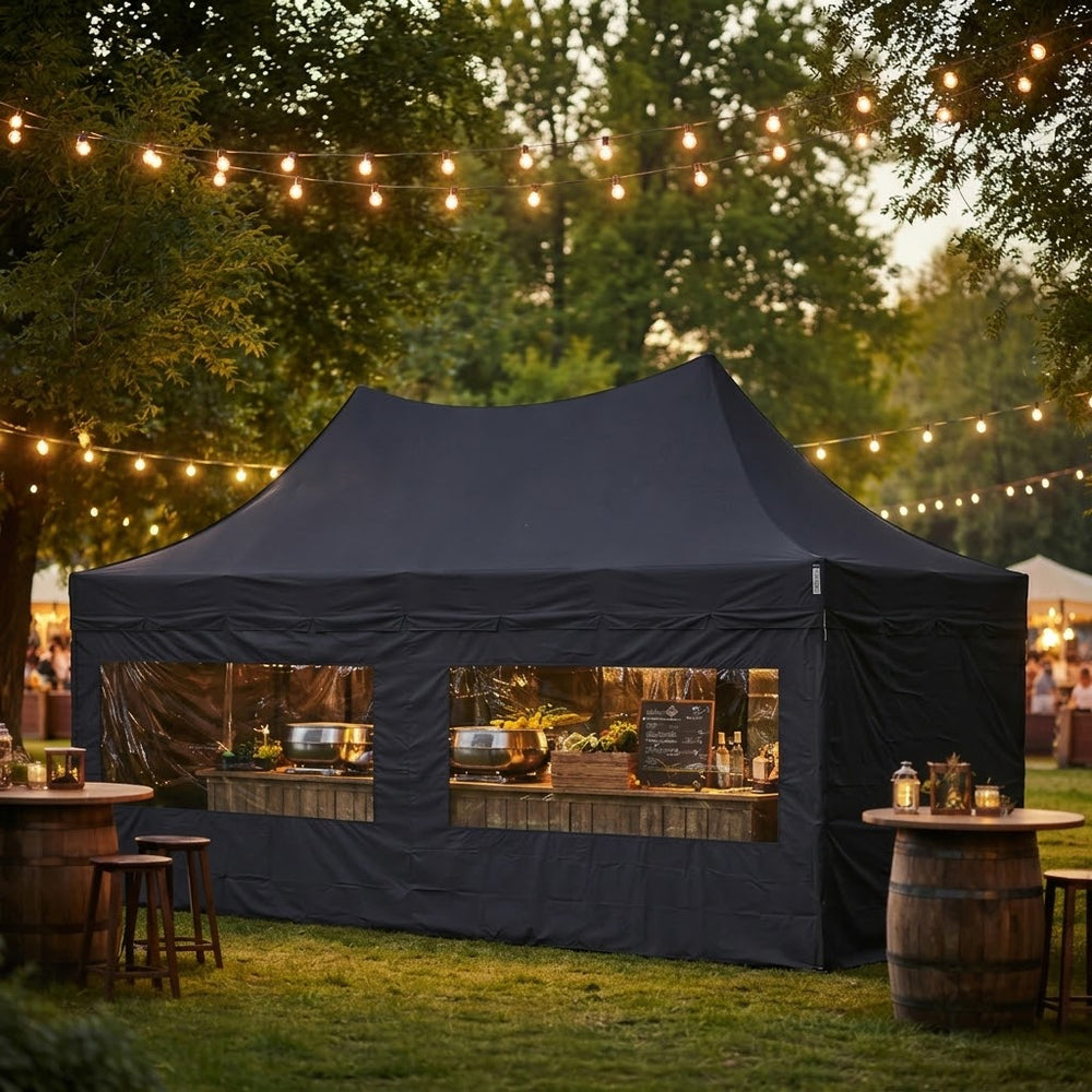 3x6m Peak Pagoda Pop-Up Gazebo with 6 Sidewalls | Black