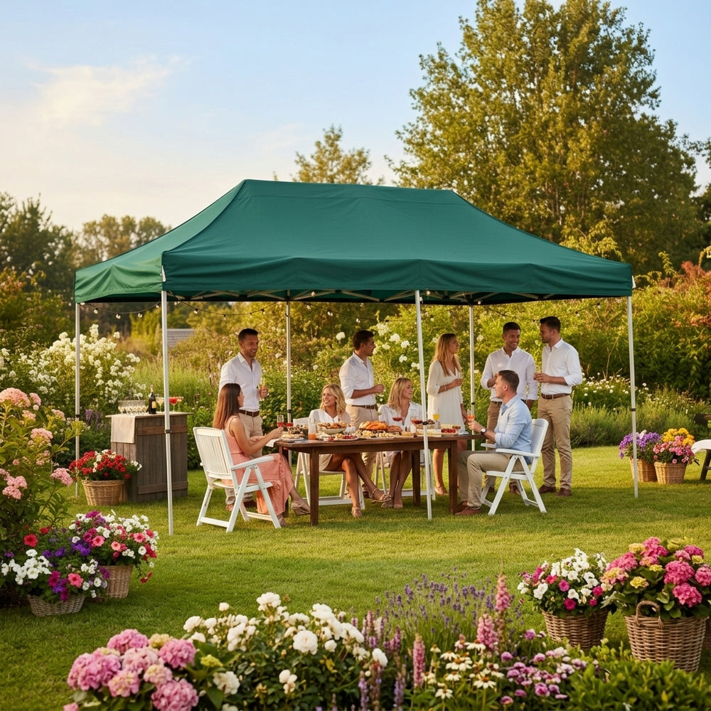3x6m Professional Pop-Up Gazebo | Green — Frame & Roof