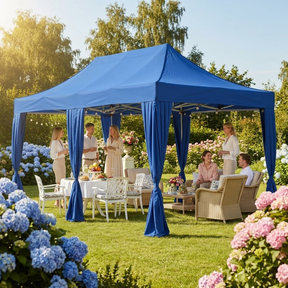 3x6m Professional Pop-Up Gazebo with 6 Decorative Curtains | Blue