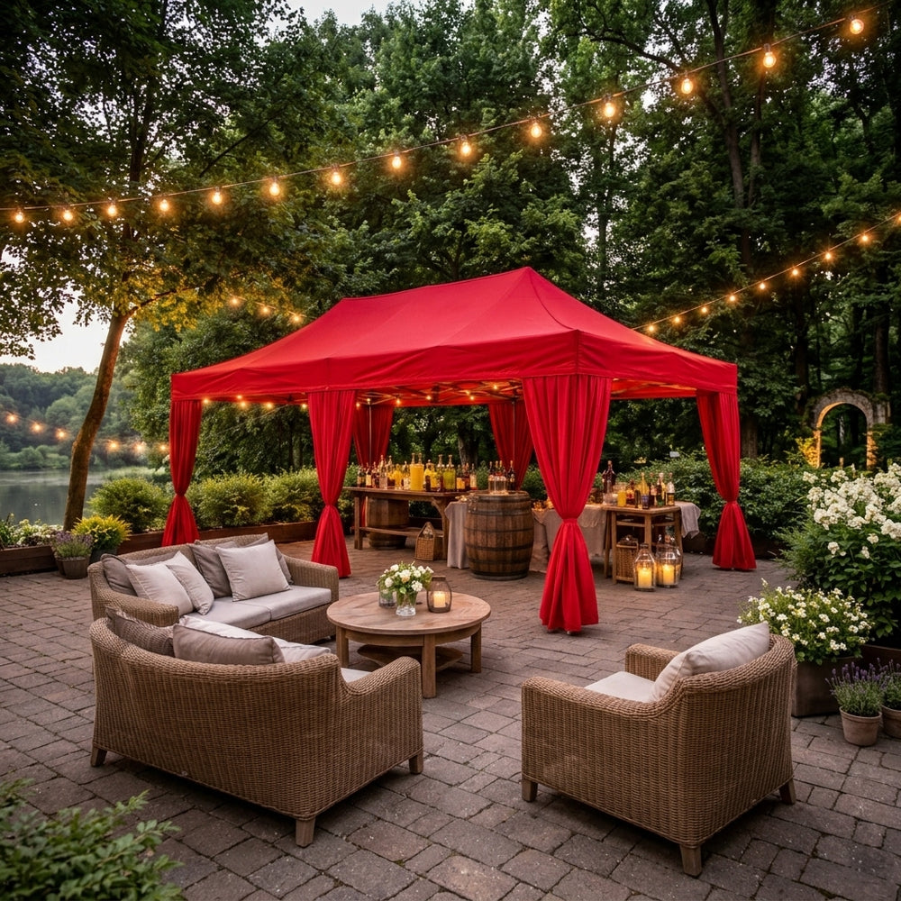 3x6m Professional Pop-Up Gazebo with 6 Decorative Curtains | Red