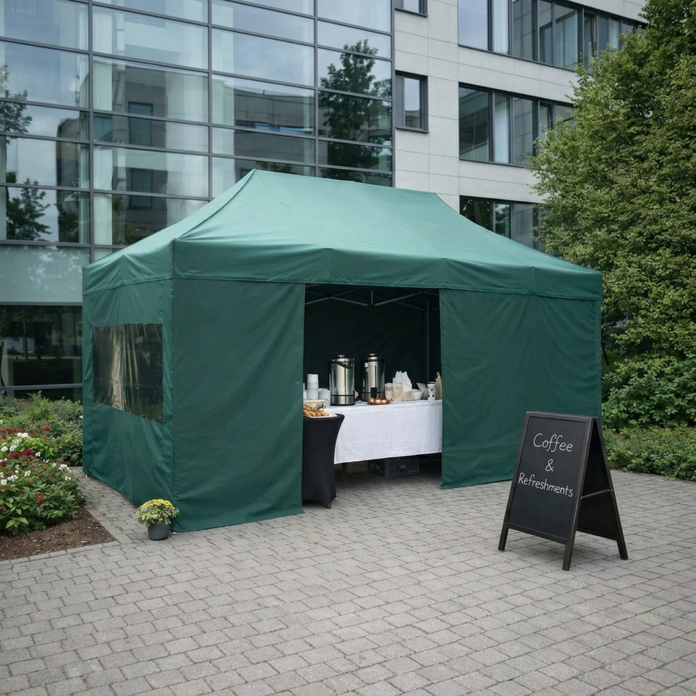 3x6m Professional Pop-Up Gazebo with 6 Sidewalls | Green