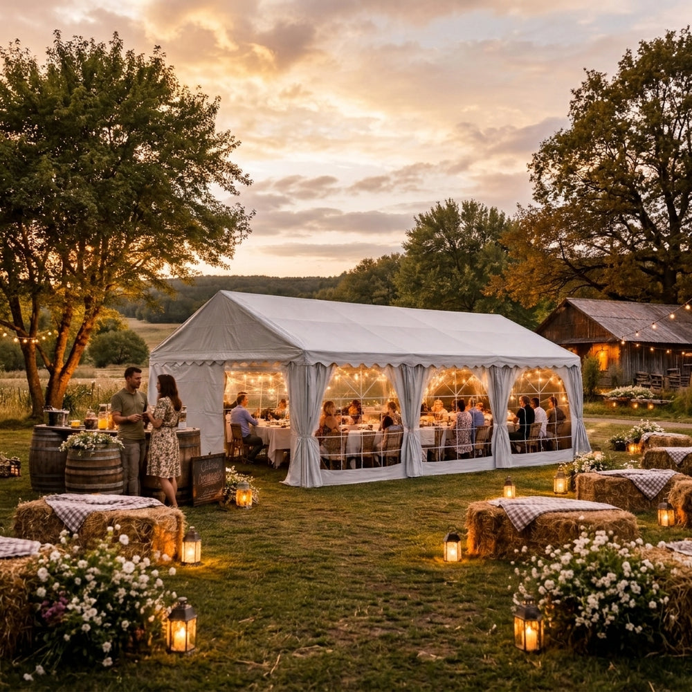 3x6m Sand Polyester Marquee Tent - Waterproof Outdoor Event Shelter