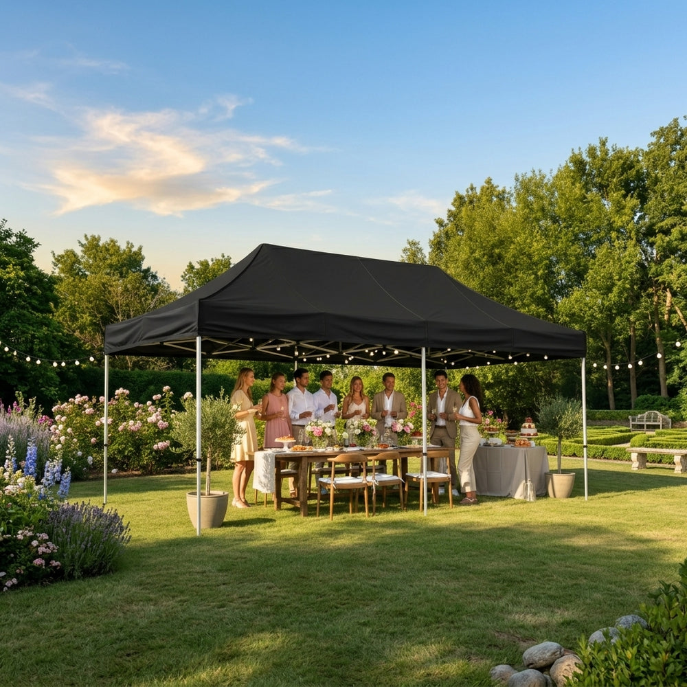 3x6m Steel Frame Pop-Up Gazebo | Black — Frame & Roof