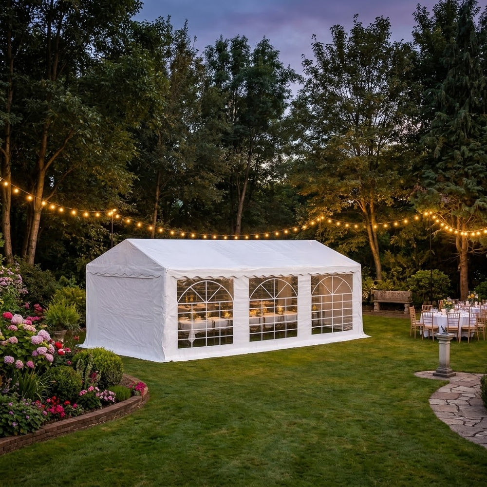 3x6m White PE Marquee Party Tent - Outdoor Event Shelter UK
