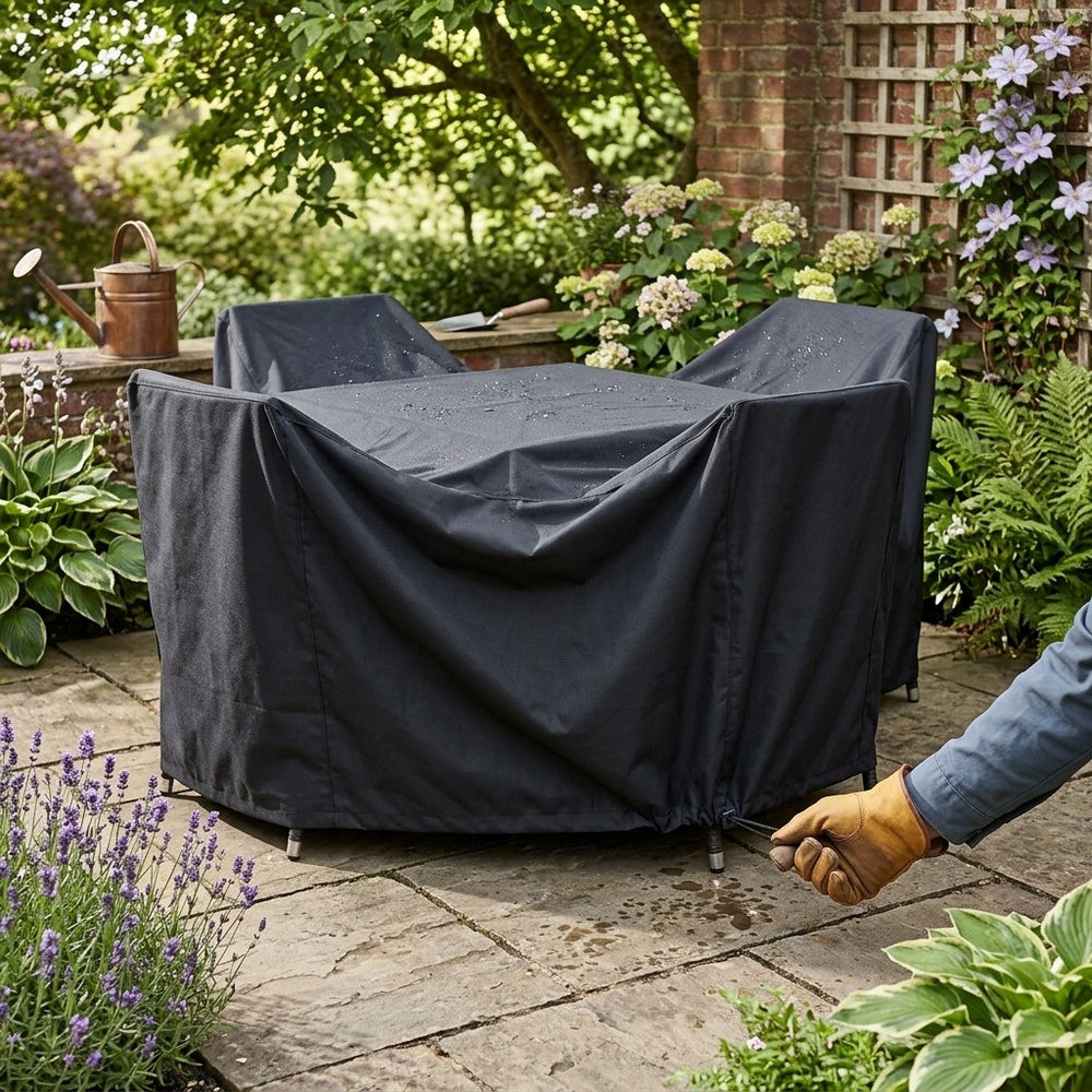 Small Square Dining Set Cover – Black – Super Tough Waterproof – Outdoor Furniture Protection