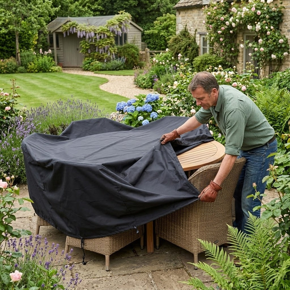Round Furniture Set Cover – 6-8 Seater – Black Tough Material – Outdoor Protection