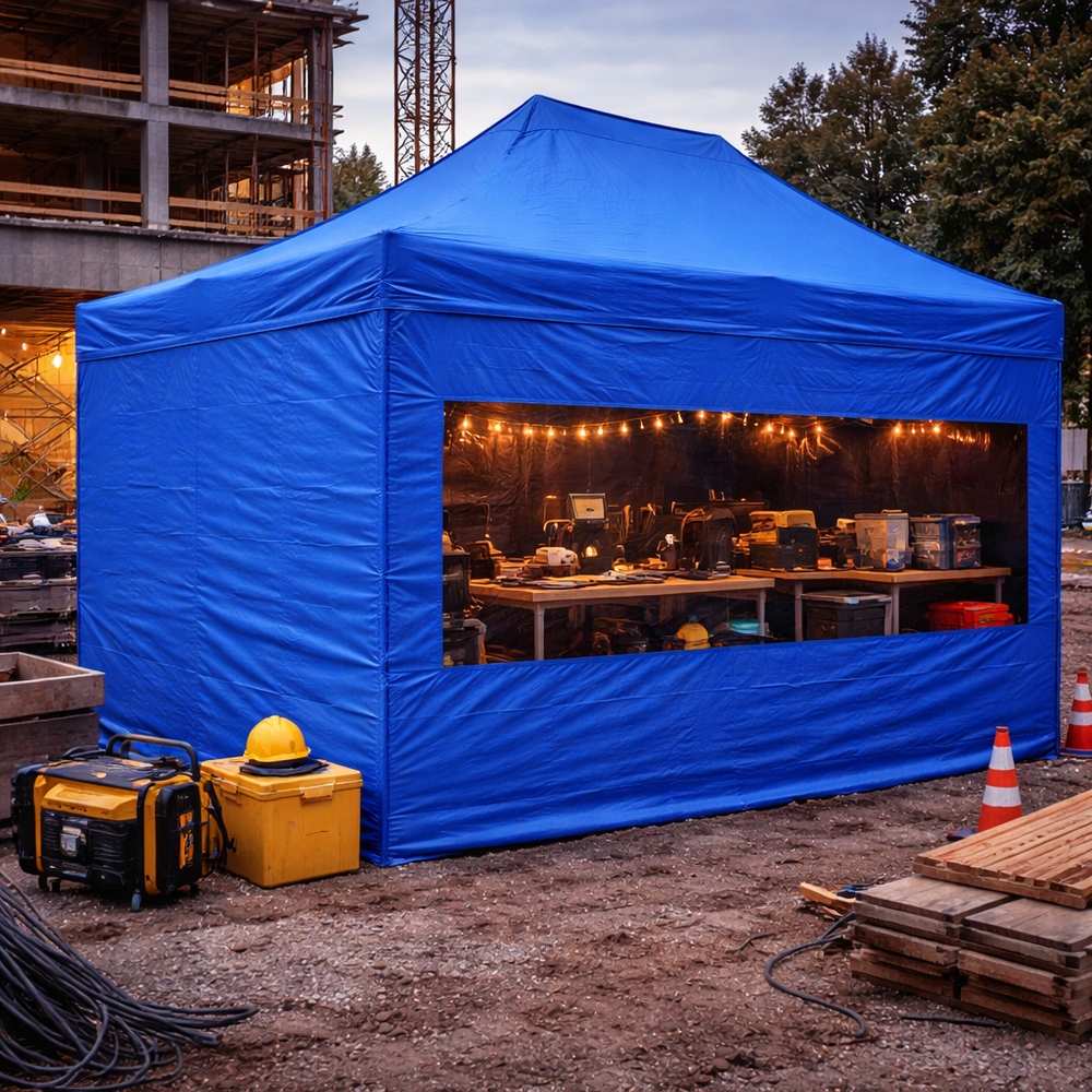 3x4.5m Blue Steel Pop Up Gazebo +4 Sidewalls