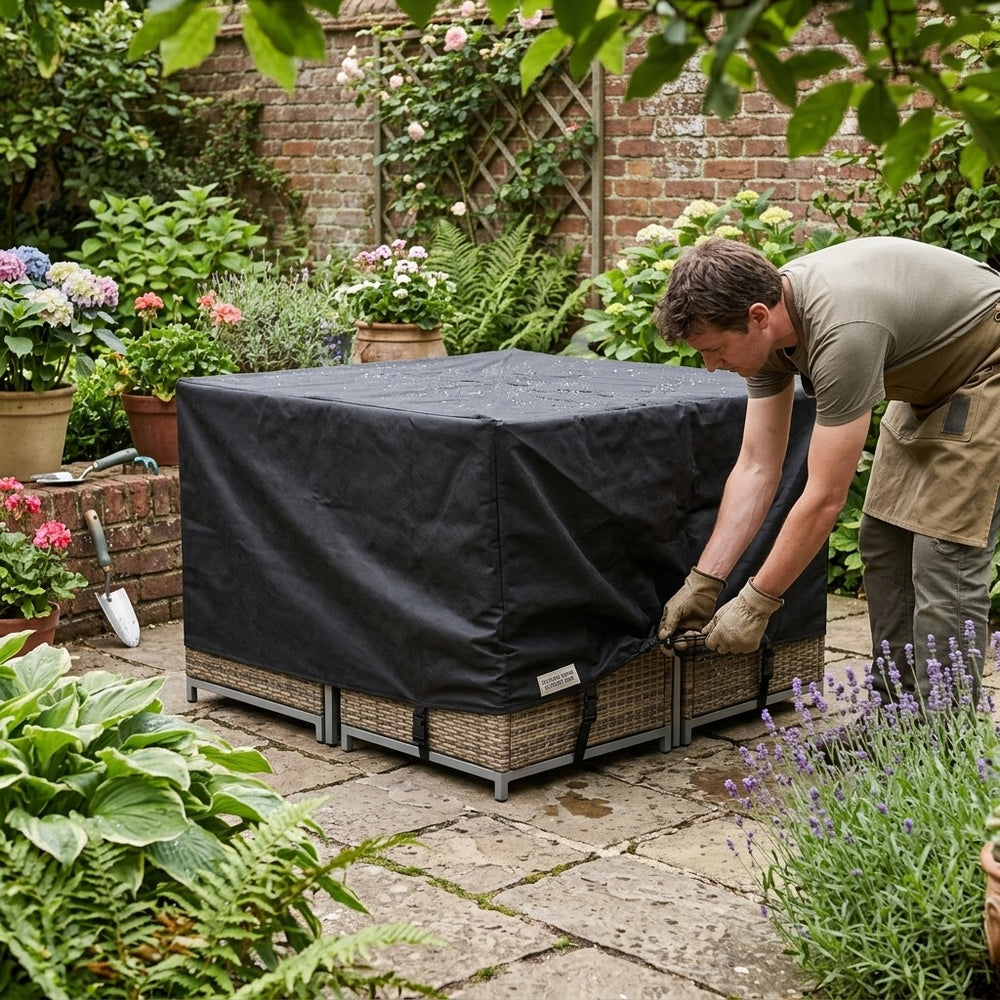 Large Cube Set Cover – Black – Super Tough Waterproof – Outdoor Furniture Protection