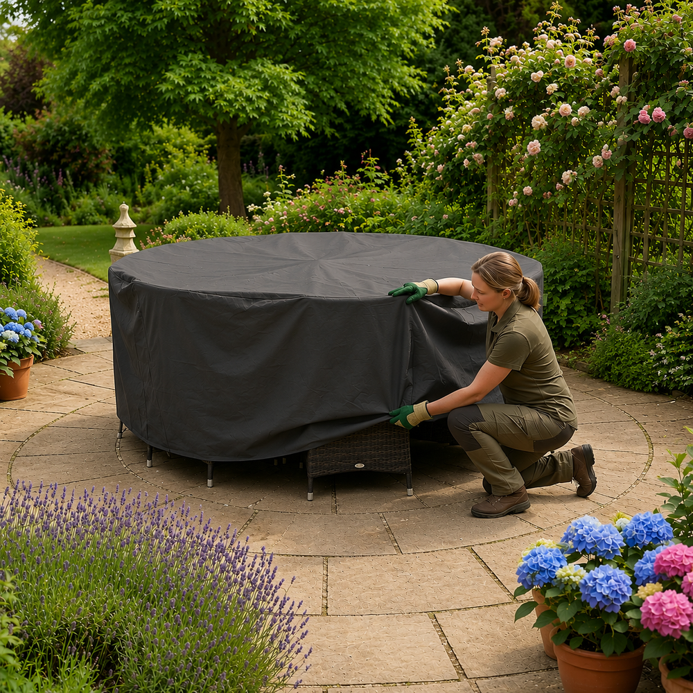 Circular Patio Set Cover – 6-8 Seat – Charcoal Polyester – Outdoor Protection