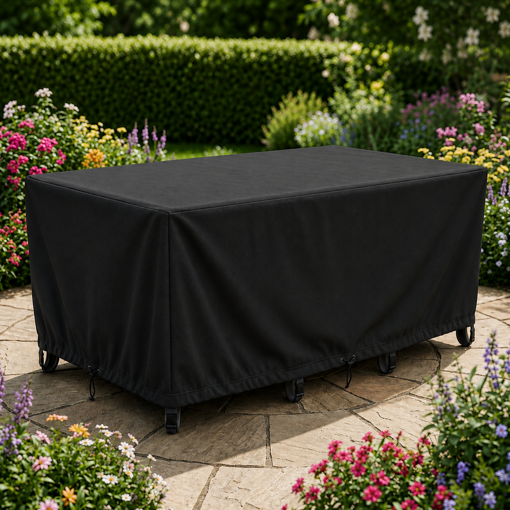 Heavy Duty Table Cover – 8 Seater Rectangular – Black Polyethylene – Outdoor Protection