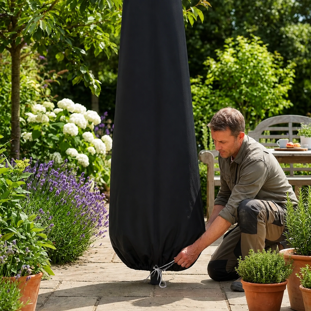 Giant Parasol Cover – Black – Super Tough Waterproof – Outdoor Protection