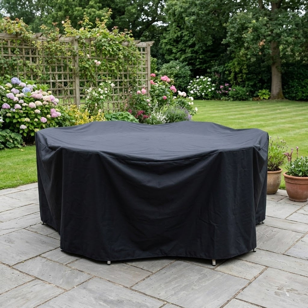 Round Furniture Set Cover – 4-6 Seater Black – Heavy Duty Protection – Garden Use