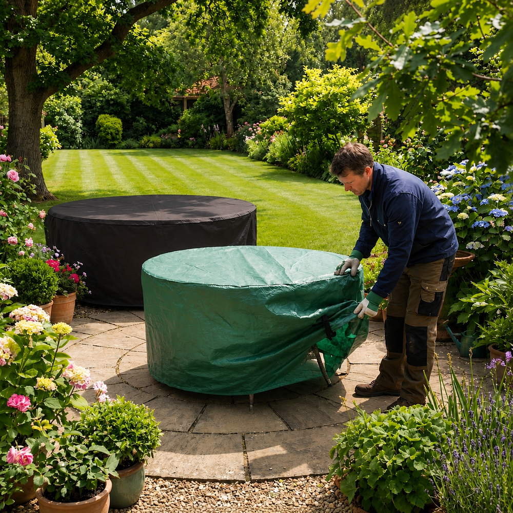 Circular Table Cover – 4/6 Seat – Reversible Green/Black – Outdoor Protection