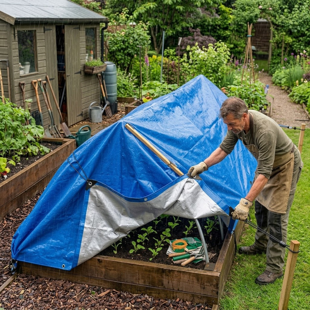 Heavy Duty Waterproof Tarpaulin Sheet 110GSM Blue, Silver PE Tarp Cover with Reinforced Grommets UV Resistant & Tear Proof Outdoor Cover for Garden Furniture Camping Shelter & Protection