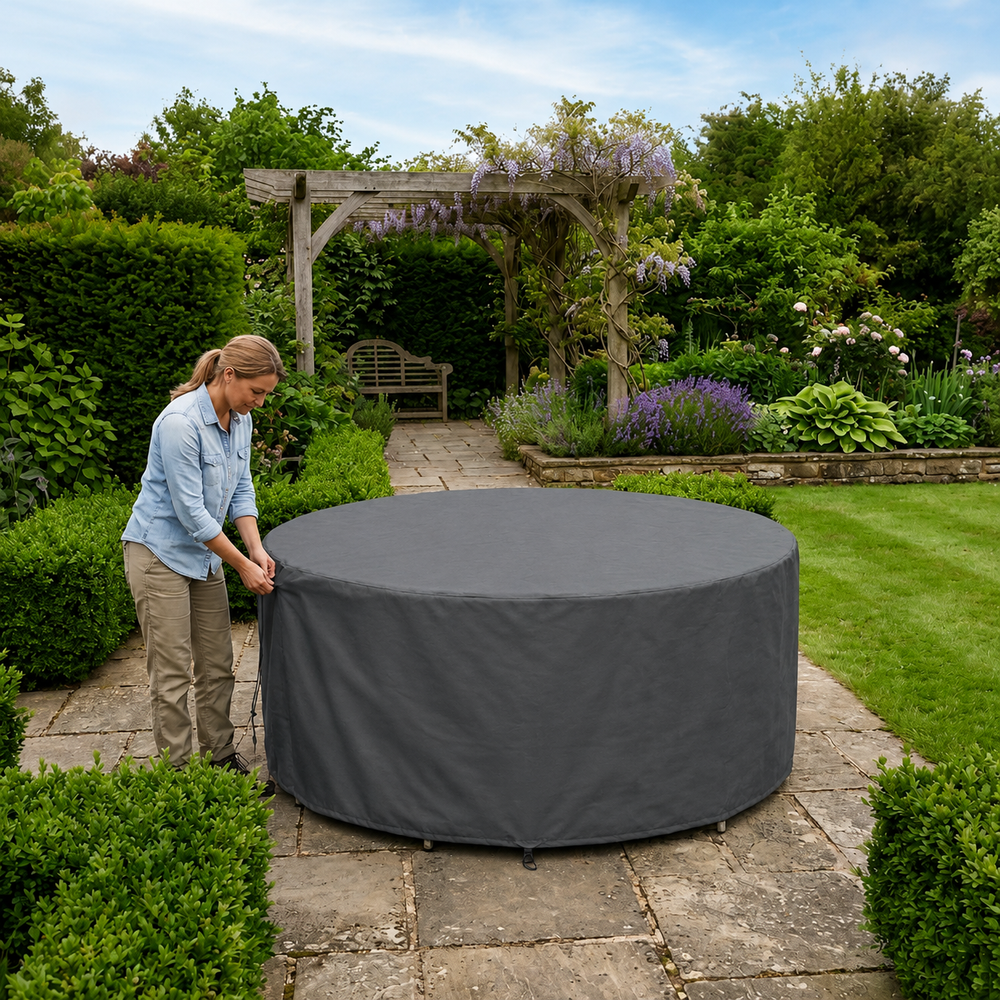 Circular Patio Set Cover – 90cm High Charcoal – Durable Polyester – Outdoor Protection