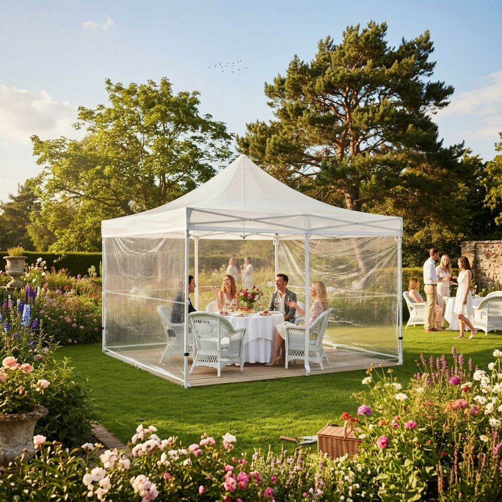 4x4m Heavy-Duty Pop-Up Gazebo with 4 Sidewalls | Clear Transparent