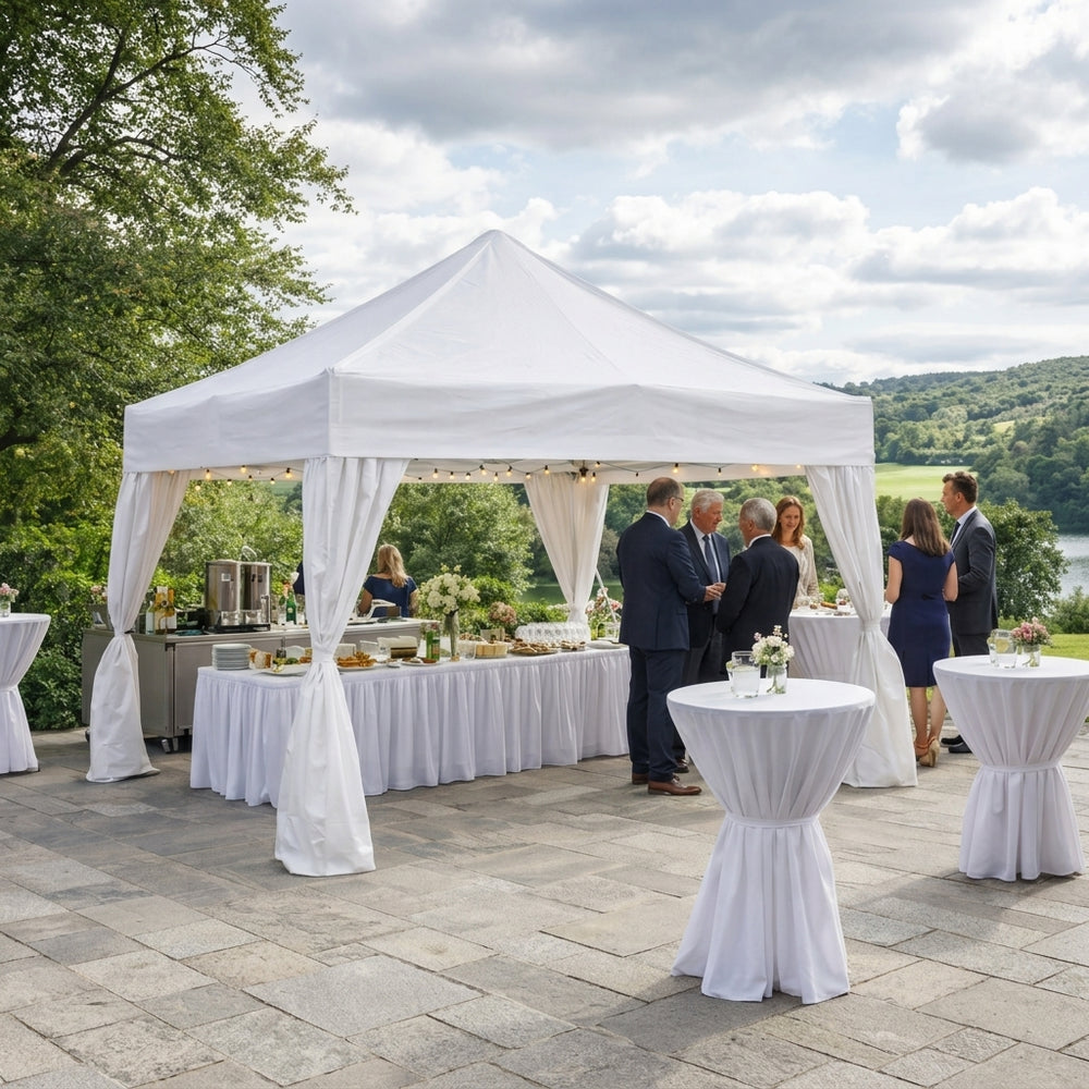 4x4m Heavy-Duty Steel Pop-Up Gazebo with 4 Decorative Curtains – White