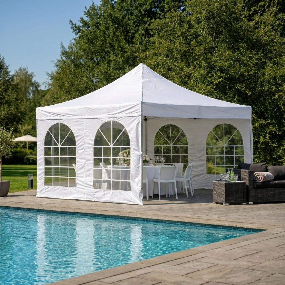 4x4m Heavy-Duty Vintage Style Pop-Up Gazebo with 4 Sidewalls | White